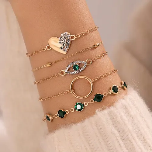 5 pcs Zircon Love Heart Charm Bracelet Set